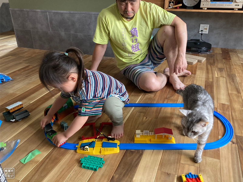 プラレールと天然猫と三歳児
